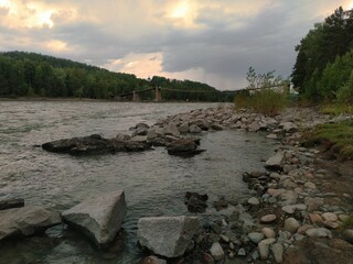 A nice stone coast of Katun river oh Altai,Russia