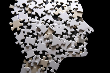 Human head made from puzzle pieces.AI generated