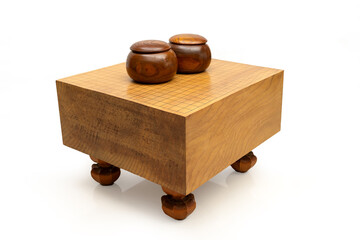 GO  (baduk, Weiqi) board game  with 2 wooden bowl on top