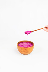 Pitaya Smoothies on Wooden Bowl