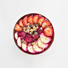 Pitaya Smoothies on Wooden Bowl