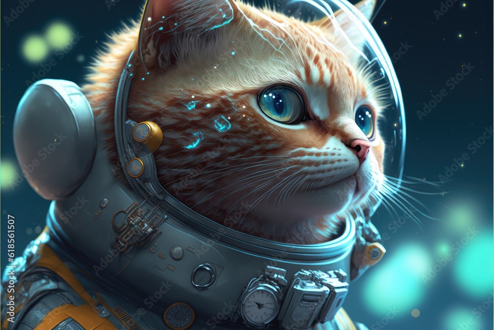 Sticker astronaut cat floating in space with stars and galaxy background outer space. finest generative ai.