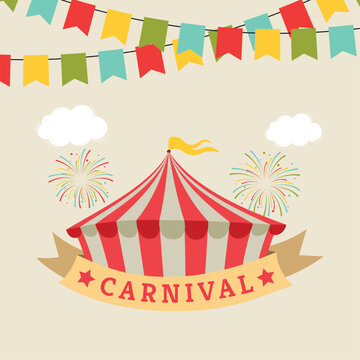 Vintage colored carnival poster with tents Vector