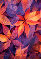 Fototapeta na wymiar .A large amount of scattered leaves in purple and orange colors. Generative AI
