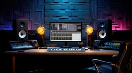 Audio workplace,recording studio,computer music studio. 3d rendering