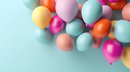 Multicolor balloons on blue background with copy space