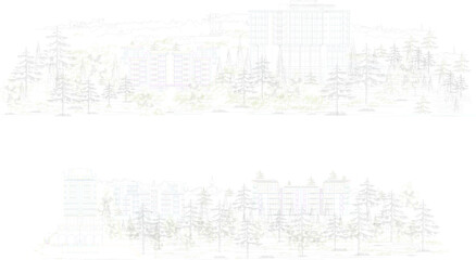 Sketch vector illustration architectural design layout resort complex in the middle of the forest