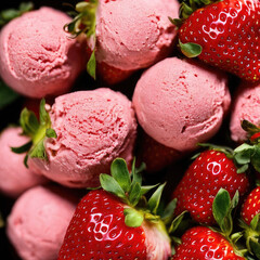 Strawberry ice cream with fresh fruit