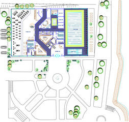 Vector illustration sketch of architectural design of city center playground park layout