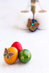 Clean-colored Easter eggs on a white background