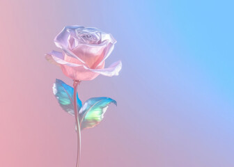 .A plastic rose made of neon-colored plastic in rainbow hues. Generative AI