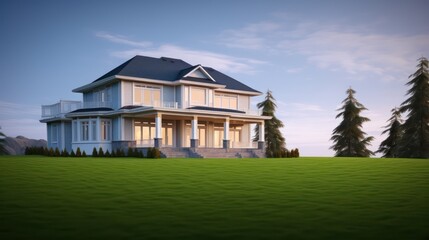 Fototapeta na wymiar Exterior luxury house.Classic style with lawn field.Concept for real estate sale or property investment3d rendering