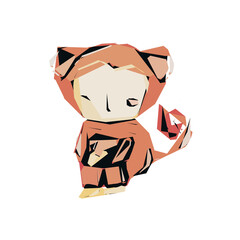 cartoon of monkey with edge line and transparent background
