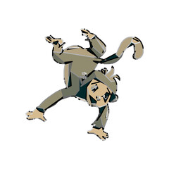 cartoon of monkey with edge line and transparent background