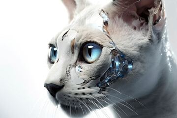 Portrait of a futuristic robot cat. An artistic abstract cyberpunk fantasy.AI generated