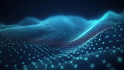 Data technology illustration, abstract futuristic background. particle wave. Waves with connecting dots and lines on a dark background