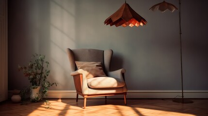 Lazy armchair in the room with sun light.3d rendering