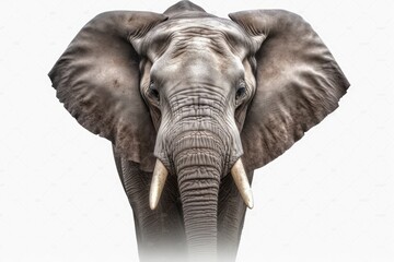 close up of an elephant isolated on white background with 8k high resolution