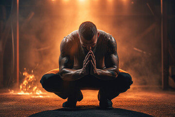 A repentant sinner man asking God for forgiveness and strength Generative AI Illustration