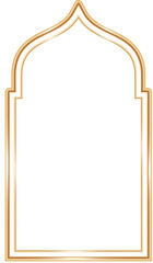Ramadan window frame shape. Islamic golden arch. Muslim mosque element of architecture with ornament. Turkish gate and door