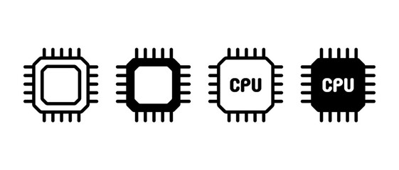 CPU vector icon set. Computer electronic chip symbol