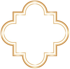 Ramadan window frame shape. Islamic golden Muslim mosque element of architecture with ornament.