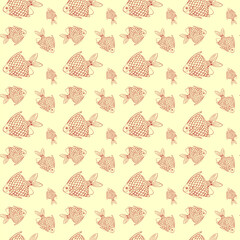 Seamless Pattern with Red fish on Yellow Background. Repeat Pattern Design for Print, Wallpaper, Wrapping Paper, Cover, Textile.