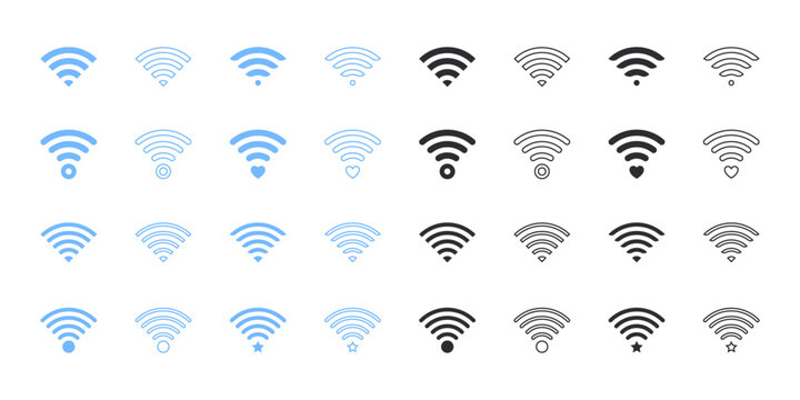 Wi-Fi icons set. Blue and black Wi-Fi icons. Vector scalable graphics