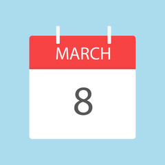 March tear calendar icon. Calendar to tear off every day. Vector illustration in flat style. Isolated on a light blue background.