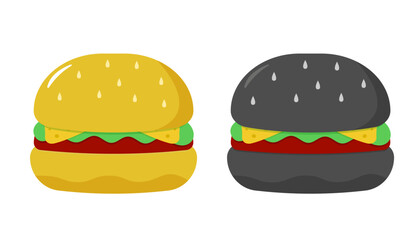 Black and classic hamburgers isolated on white background. Vector illustration in flat style.