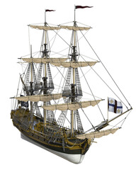 Pirate ship furled. transparent background. 3d rendering