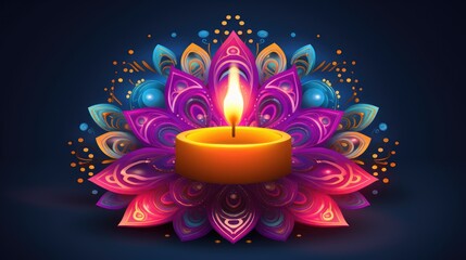 Happy diwali illustration. Festive diwali, Design  with lamp, golden lights, colorful background