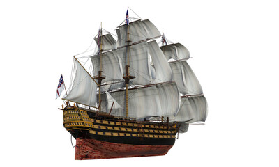 English sailing ship on transparent background ,  3d rendering