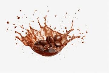Fototapeta premium coffee beans and chocolate splash 8k high resolution isolated on white background