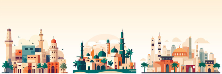 Abstract flat vector illustration of arabian city.