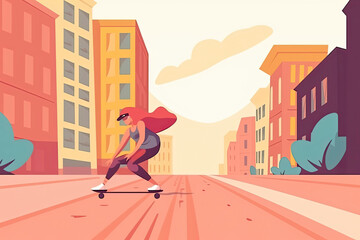 Woman riding skate falling outside. Girl have fun starting on street falling from sport equipment.AI generated