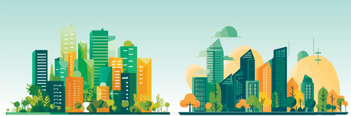 Abstract flat vector illustration of green eco city.