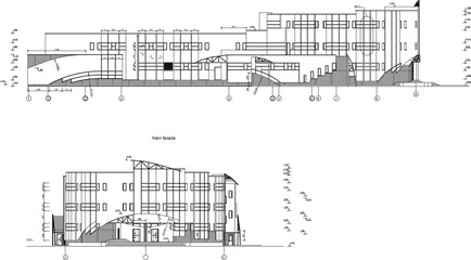 Vector sketch of architectural design illustration of a shopping center mall building in the middle of the city