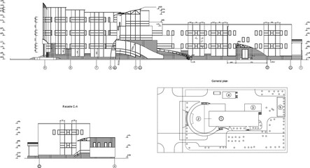 Vector sketch of architectural design illustration of a shopping center mall building in the middle of the city