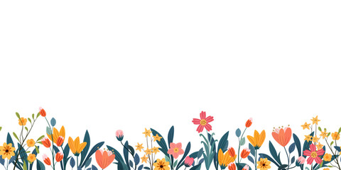 poster with wildflowers, herbs in botanical style isolated. banner template with floral elements and place for text. summer bouquet for cards, greetings, invitation. vector illustration