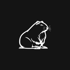 cute little Capybara Silhouette on black Background. Line art black and white illustration. Vector Animal Template for Icon, Logo Company, Symbol etc