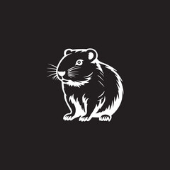 cute little Capybara Silhouette on black Background. Line art black and white illustration. Vector Animal Template for Icon, Logo Company, Symbol etc