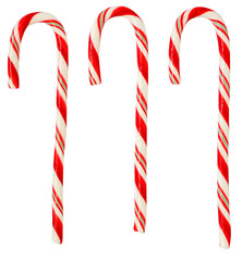 Red and white candy canes isolated on a white background.
