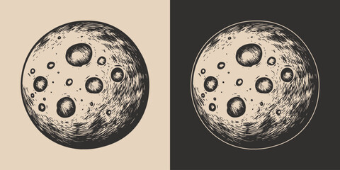 Set of vintage galaxy space planet moon. Can be used like emblem, logo, badge, label. mark, poster or print. Monochrome Graphic Art. Vector. © Graphic Warrior