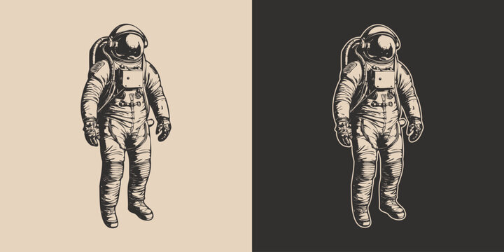 Set of vintage retro astronaut nasa future space adventure explore. Galaxy science trip. Graphic Art. Vector Illustration