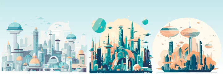 Photo sur Plexiglas Bleu clair Abstract flat vector illustration of futuristic sky city.