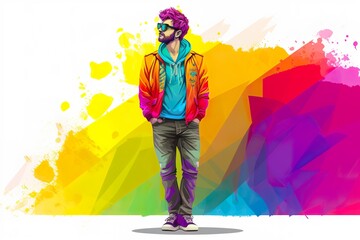 homosexual lgbt male on rainbow gay symbol background, concept, generative AI