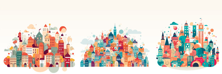 Abstract flat vector illustration of whimsical city.