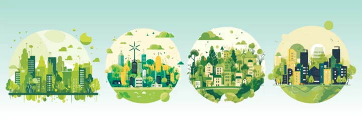 Fototapeten Abstract flat vector illustration of green eco city. © serdjo13