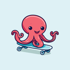 cute octopus riding skateboard summer sport vector illustration